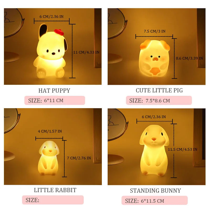 Glow-Buddies Mini Night Light – Fun, Safe, and Full of Charm! (Standing Bunny, Hat Puppy, Cute Little Pig, Little Rabbit Options Available!)